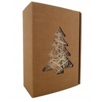 Kerstpakket : Mousserende wijn met toppers in een doosje met kerstboom venster